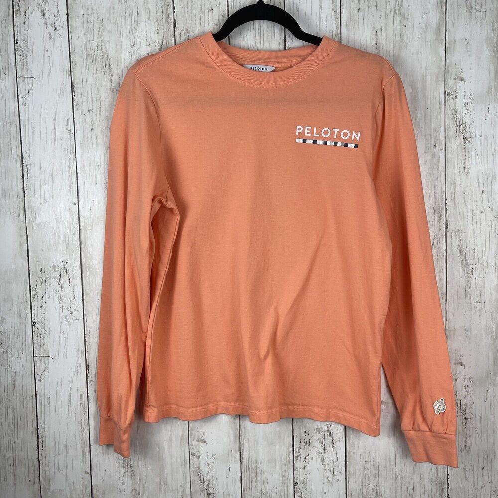 PELOTON Shirt Size Small Orange Pink‎ Washed Classic T-Shirt Long Sleeve Active